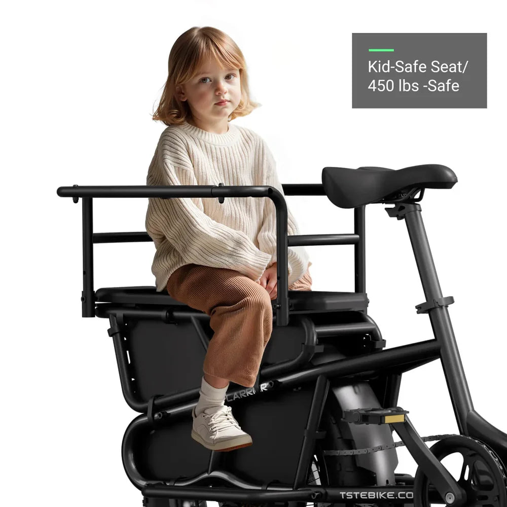 Longtail cargo e-bike met kinderzitje en voetsteunen