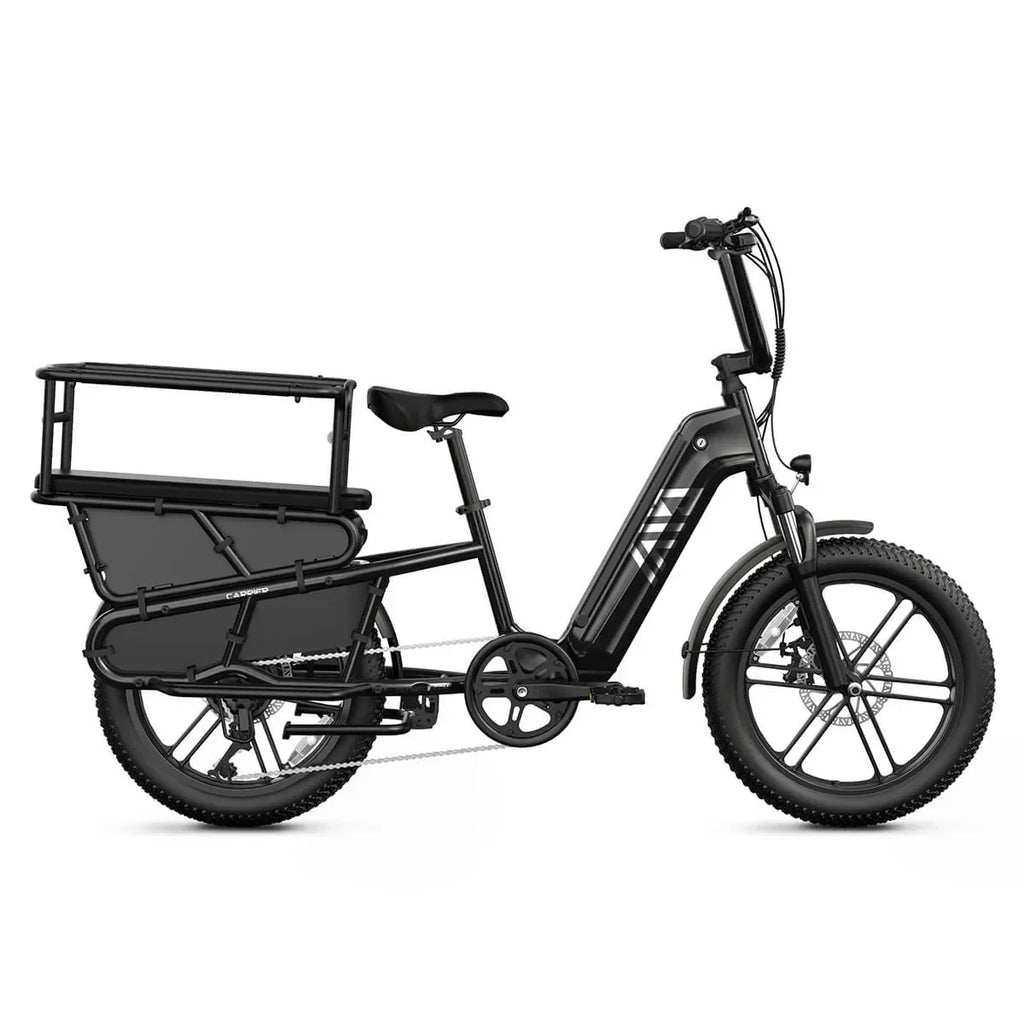 Longtail cargo e-bike met kinderzitje en voetsteunen