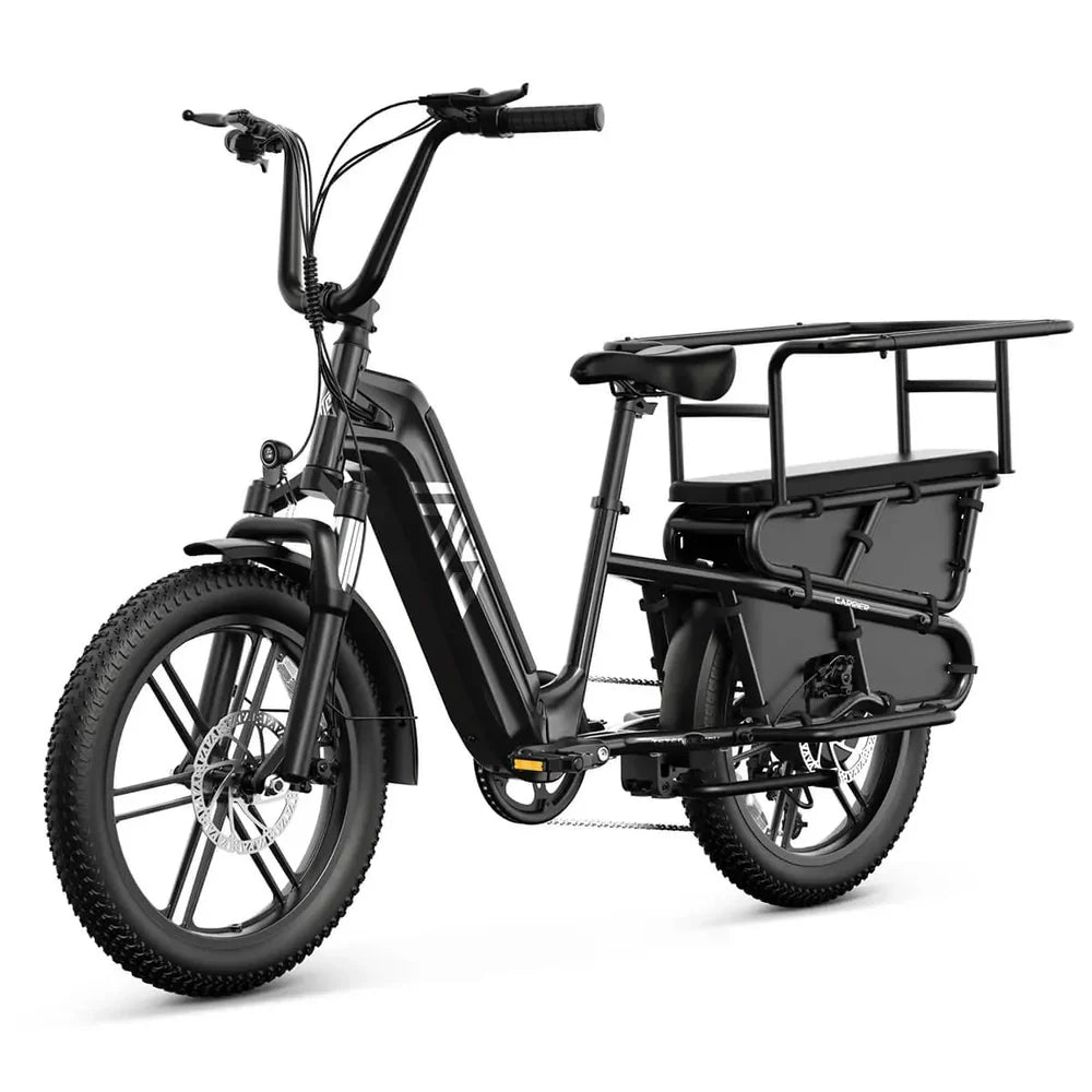 Longtail cargo e-bike met kinderzitje en voetsteunen